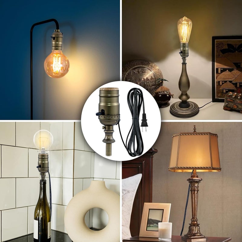 EMNOOTI Lamp Rewire Kit,Lamp Socket Replacement Kit,Antique Brass Light Socket with Matching Electric Cord Set,DIY Lamp Making Kit Lamp Wiring Kit with All Essential Hardware (Bronze, 1) - Image 5